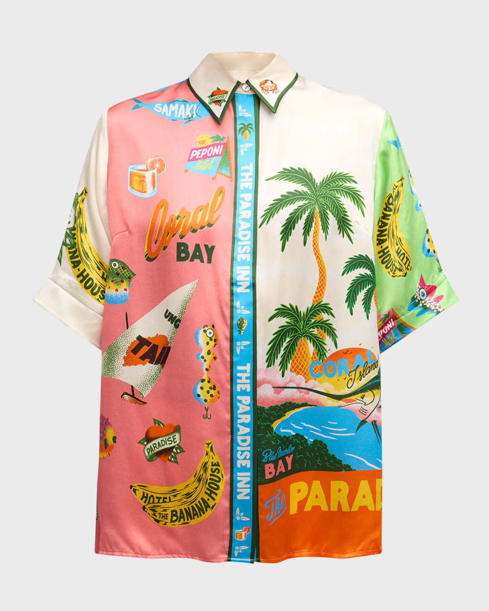 x Alan Berry Rhys Paradiso Silk Button-Front Shirt